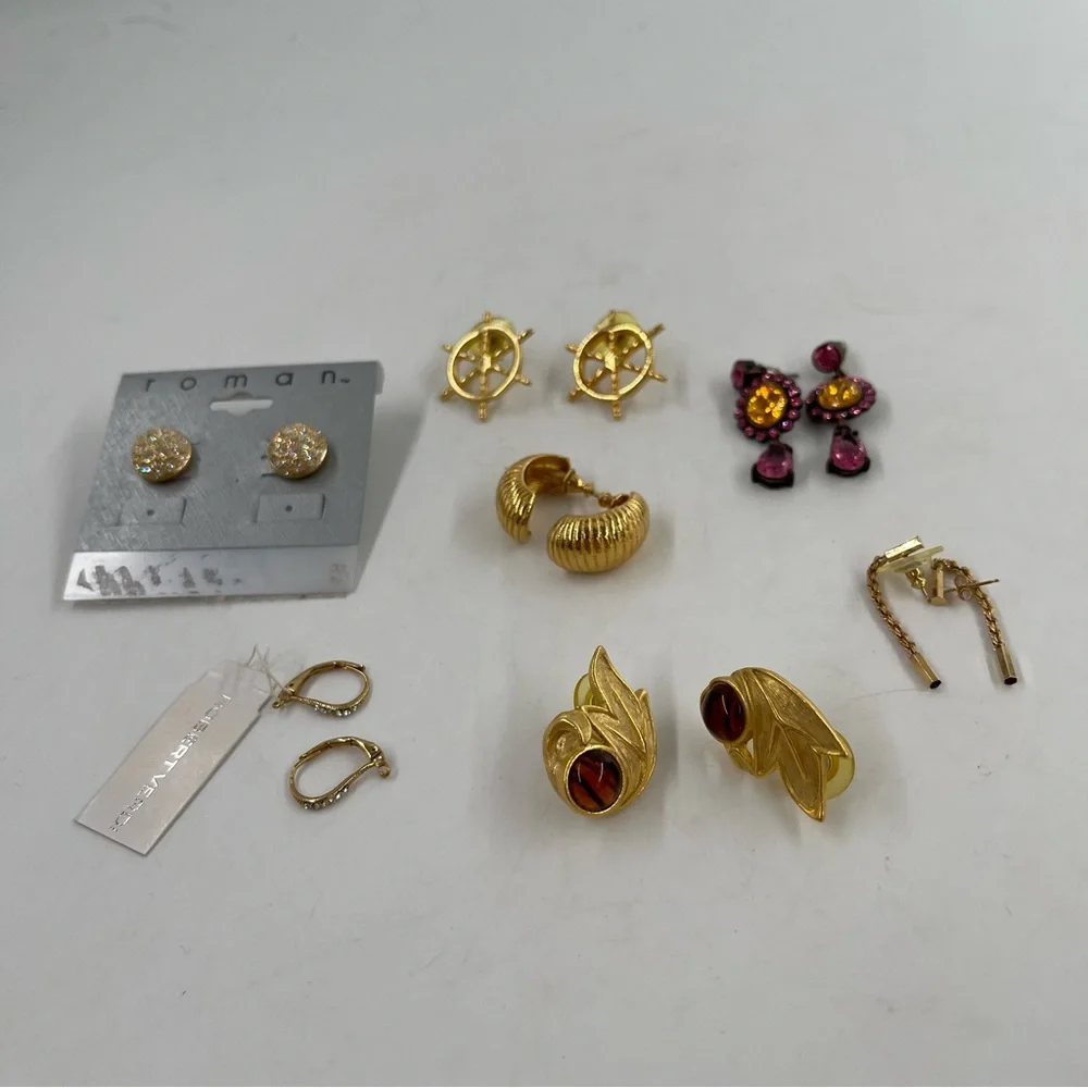 Lot of 7-Variety of Gold-Tone Pierced Earrings (Monet, Robert Verdi Type Brands)